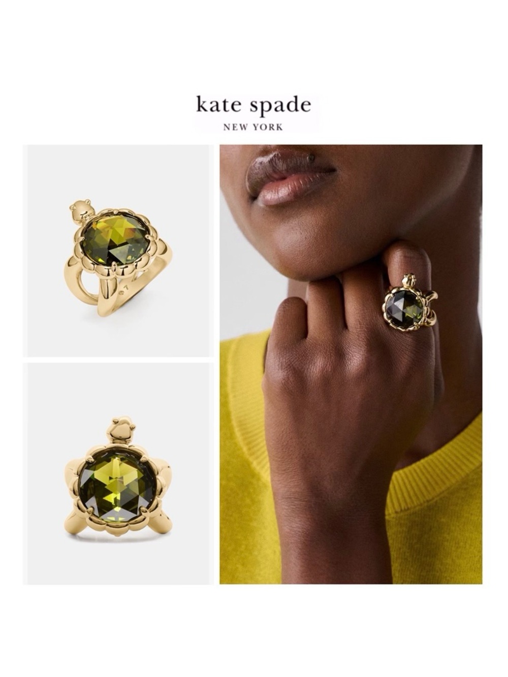 NWT Kate Spade ♠️ SECRET GARDEN TURTLE Gold Plated Brass Glass Crystals Ring